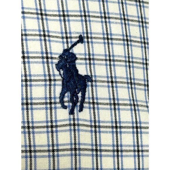 Ralph Lauren Men’s Button Down Shirt L Short Sleeve Plaid White Blue Black Check - Picture 5 of 10